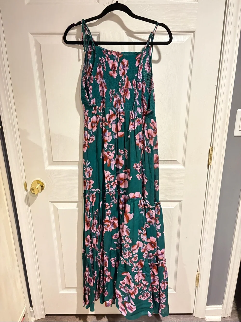 Free People Teal Maxi Skirt with Pink Floral Print